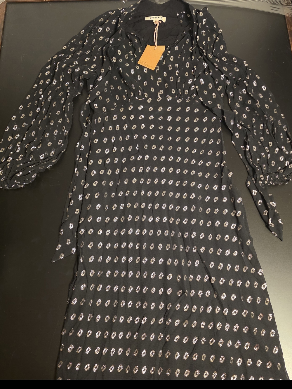 Boden Black Printed Long Sleeve Midi Dress